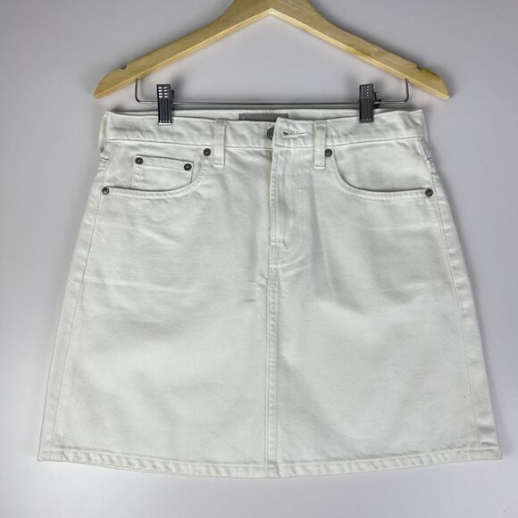 Everlane Women's Cream Cotton Zip Fly Casual A-Line Mini Denim Skirt Size 28 - Picture 1 of 5
